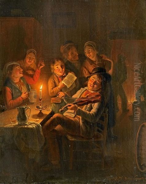 Geselliges Musizieren In Der Taverne Oil Painting by Jan Hendrik van Grootvelt