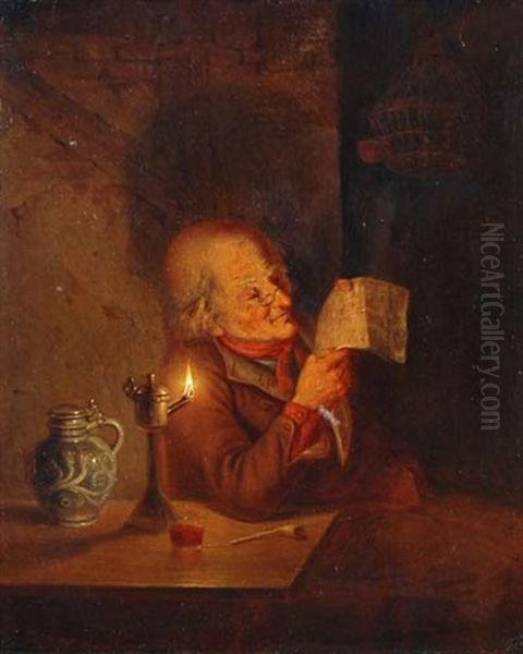 Lesender Mann Im Lampenschein Oil Painting by Jan Hendrik van Grootvelt