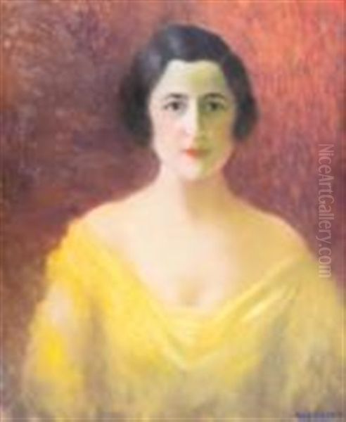 Portrait De Femme En Robe Jaune Oil Painting by Nicolae Gropeanu