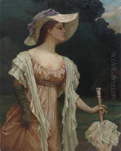 Elegante Dame Mit Schirm In Parklandschaft Oil Painting by Johanna Luise Groppe