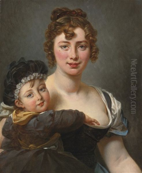 Portrait Of Francoise Simonnier And Her Daughter Oil Painting by Antoine Jean (Baron Gros) Gros