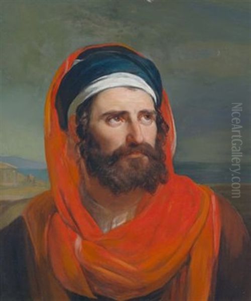 Ein Griechischer Freiheitskampfer Vor Einem Antiken Tempel Oil Painting by Antoine Jean (Baron Gros) Gros