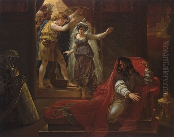 David Jouant De La Harpe Pour Le Roi Saul Ou David Charmant La Melancolie De Saul Oil Painting by Antoine Jean (Baron Gros) Gros