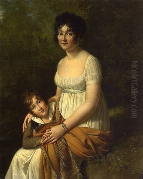 Portrait Presume De Madame Roux Et De Son Fils Oil Painting by Antoine Jean (Baron Gros) Gros