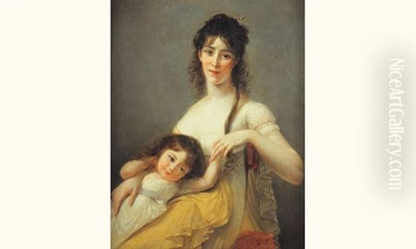 Portrait De Madame Auguste Durand Et De Sa Fille Heloise Oil Painting by Antoine Jean (Baron Gros) Gros