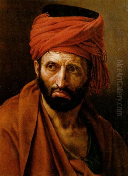 Portrait Of A Man Wearing A Red Turban Oil Painting by Antoine Jean (Baron Gros) Gros