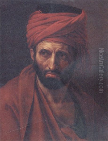 Portrait Of A Man In A Red Turban Oil Painting by Antoine Jean (Baron Gros) Gros