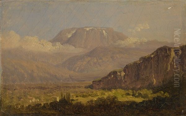 Two South American Landscapes: (1) Vue D'une Piste Longeant Des Collines (2) Vue D'une Plaine Entouree De Volcans Oil Painting by Jean Baptiste Louis (Baron Gros) Gros