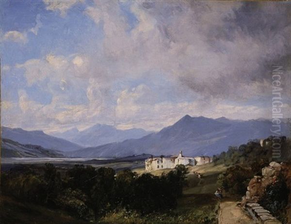 View Of Patzcuaro, Mexico Oil Painting by Jean Baptiste Louis (Baron Gros) Gros