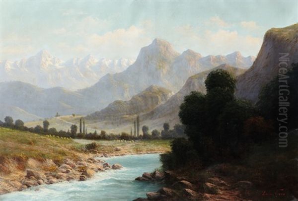 Paysage De Montagne Oil Painting by Lucien Alphonse Gros