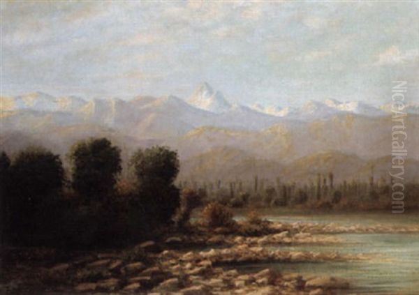 La Vallee De L'isere Et La Chaine De Belledonne Au Debut De Printemps Oil Painting by Lucien Alphonse Gros