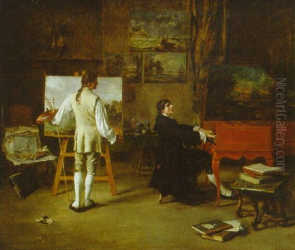 The Artist's Studio Oil Painting by Lucien Alphonse Gros