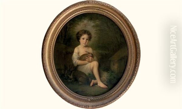 Portrait D'enfant Au Lapin Oil Painting by Louis Aime Grosclaude