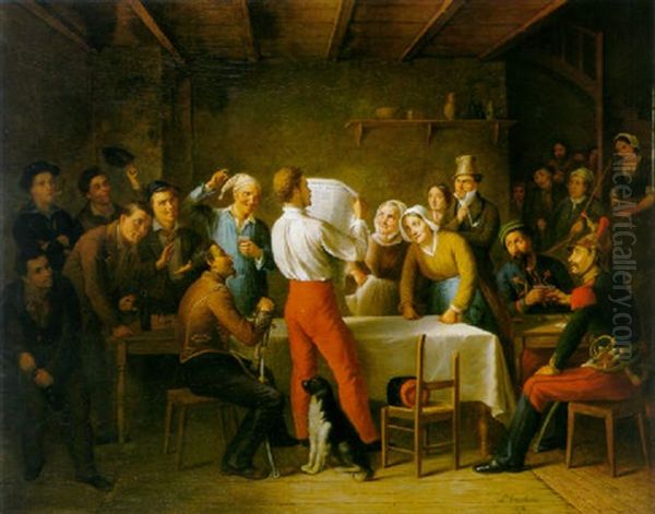 Lecture D'un Bulletin De L'armee Francaise Annoncant La Prise De La Tour De Malakoff Oil Painting by Louis Aime Grosclaude