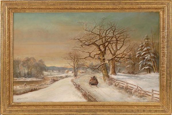 Sleigh Ride Down A Snow-covered Lane Oil Painting by Daniel Charles Grose