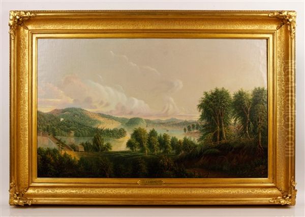 The Old Bridge, Whitehall, New York, View Of Camel's Hump Mountain, Vermont (from Whitehall, New York) Oil Painting by Daniel Charles Grose