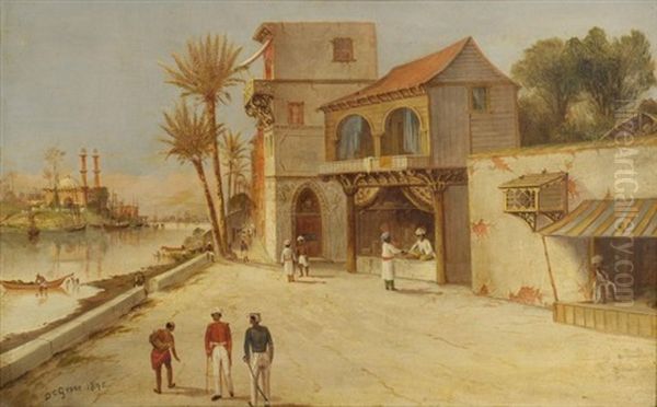 Indian Market Streetscape Oil Painting by Daniel Charles Grose