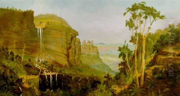 The Waterfall In The Rocky Mountains Oil Painting by Daniel Charles Grose