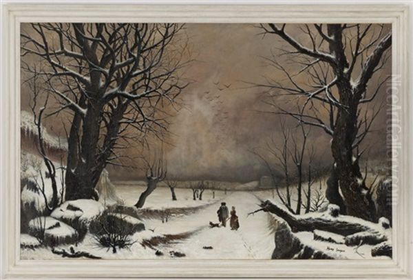 Paysage D'hiver Anime Oil Painting by Henry Grosjean