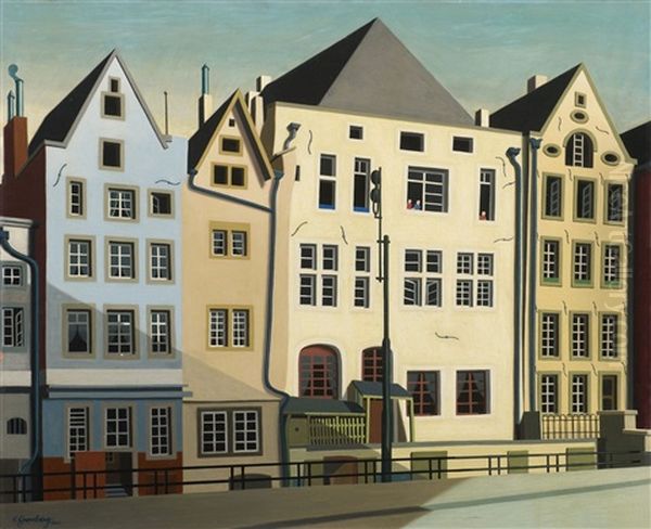 Koln, Hauser Am Rhein Oil Painting by Carl Grossberg