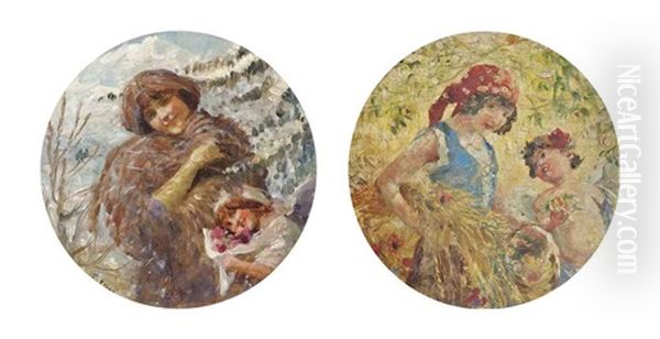 An Allegory Of Summer (+ An Allegory Of Autumn; 2 Works) Oil Painting by Carlo Grossi