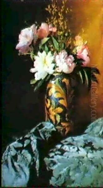 Peonies In A Vase Oil Painting by Carlo Grossi