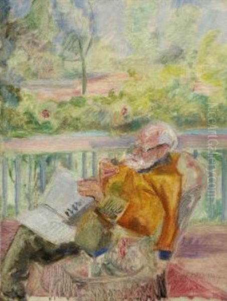 Lesender Mann Auf Einer Terrasse Oil Painting by Rudolf Grossmann