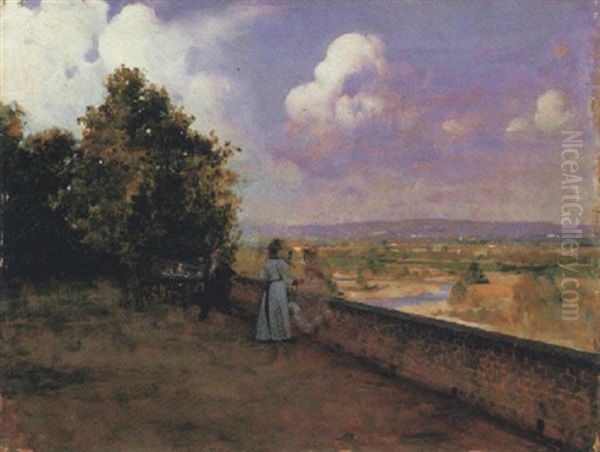 Sulla Terrazza, 1891 Oil Painting by Giacomo Grosso