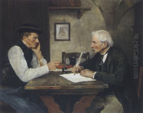 Beim Dorfschreiber Oil Painting by Ignaz August Grosz