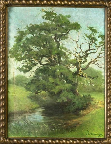 Knorriger Baum An Kleinem Weiher Oil Painting by Fritz Grotemeyer