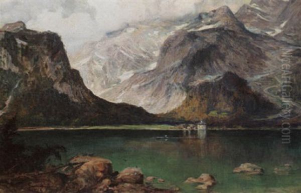 A Swiss Lake Oil Painting by Fritz Grotemeyer