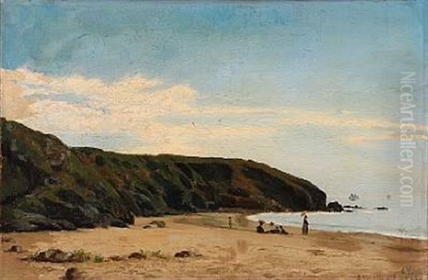 Beach Scene From Granville, France Oil Painting by Vilhelm Groth