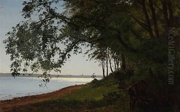 Parti Fra Kongebroskoven Ved Middelfart (view From Kongebroskoven At Middelfart, Denmark) Oil Painting by Vilhelm Groth