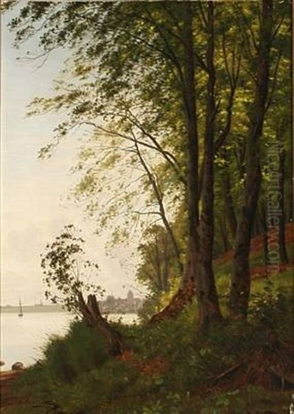 View From A Danish Fjord At The Edge Of A Forest Oil Painting by Vilhelm Groth