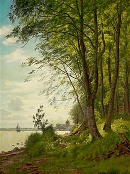 Scene From Kongebroskoven By Middelfart, Denmark. Oil Painting by Vilhelm Groth