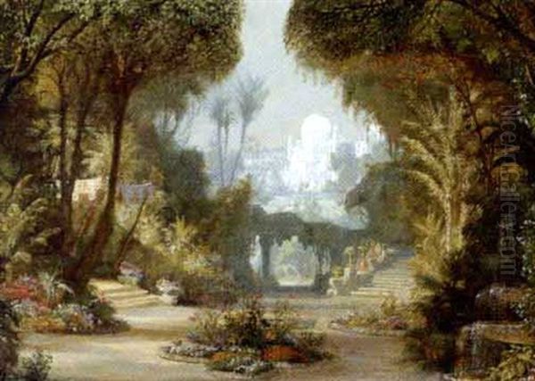 Hvidt Palads I En Park, Antagelig Indien Oil Painting by Vilhelm Groth