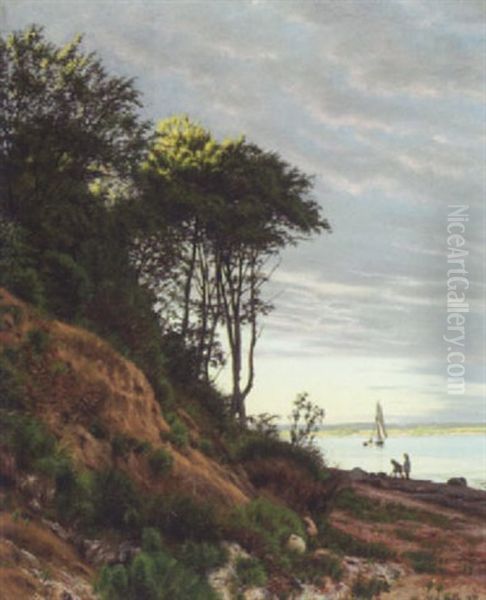 Sommerdag Ved Fjord Med Legende Born I Strandkanten Oil Painting by Vilhelm Groth