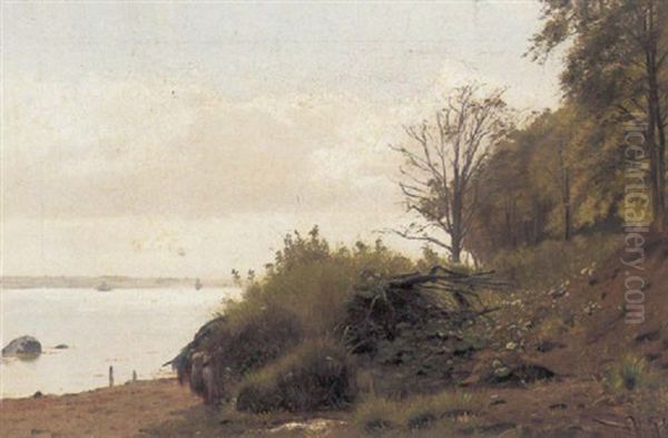 Stejle Traeklaedte Skraenter Ved En Fjord Oil Painting by Vilhelm Groth