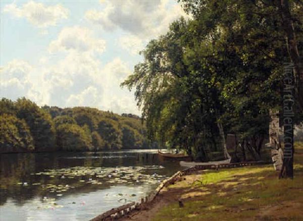 A Sunlit River Landscape by Vilhelm Groth