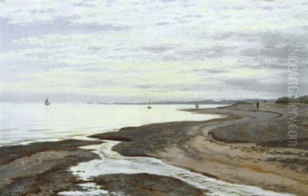 Parti Fra Skagen Strand Med Personer I Strandkanten Oil Painting by Vilhelm Groth