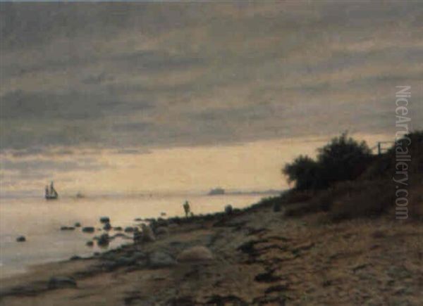 Tidlig Morgen Ved Kysten Af Helleb+k Oil Painting by Vilhelm Groth