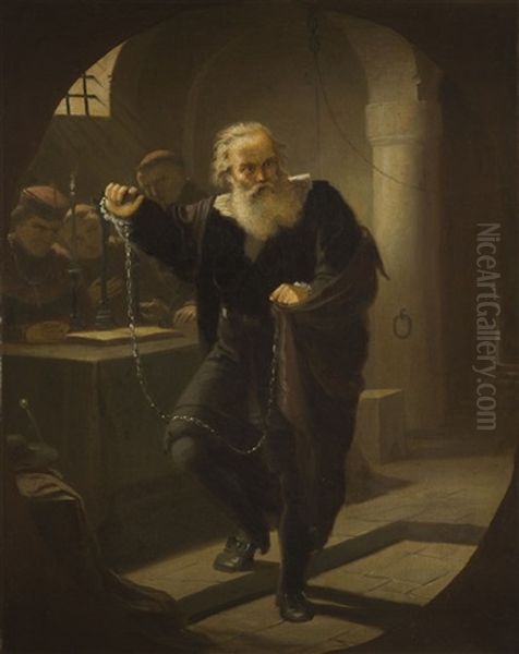 Galileo's Trial Oil Painting by Artur Grottger