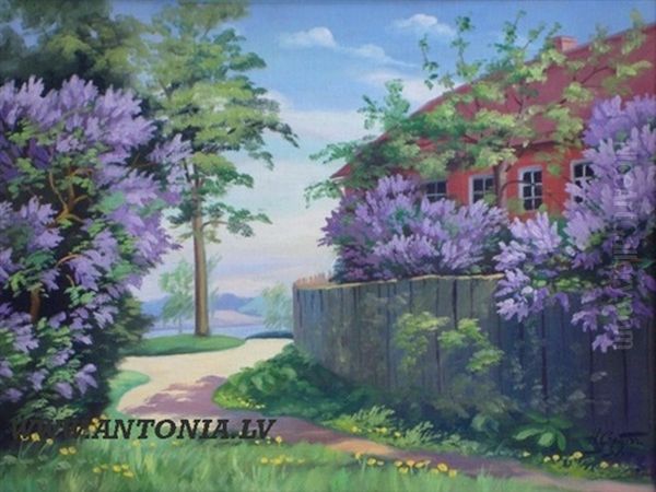 When The Lilac Blooms Oil Painting by Hugo Karlis Grotuss