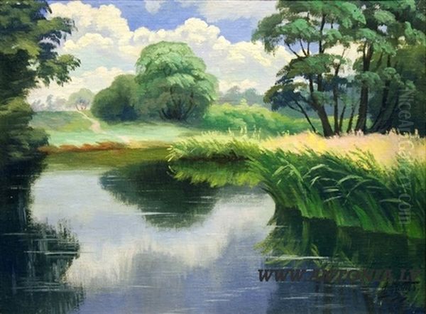 Reflection Lake Oil Painting by Hugo Karlis Grotuss