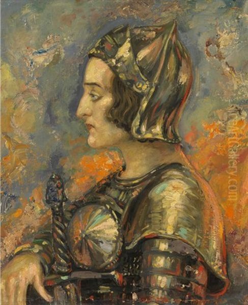 Jeanne D'arc En Armure Oil Painting by Henry de Groux