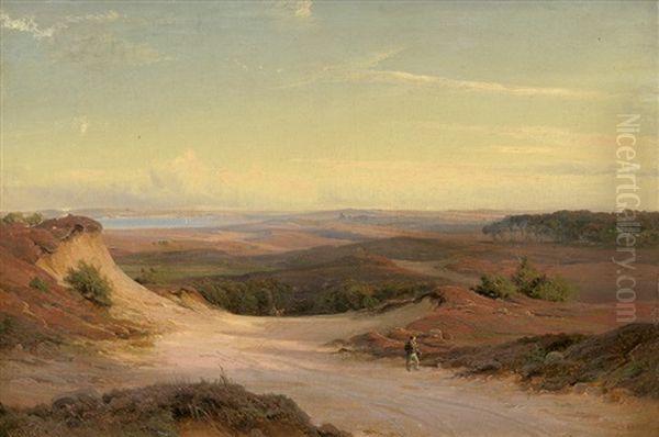 Danische Landschaft Mit Wanderer Im Abendlicht Oil Painting by Nordahl (Peter Frederik N.) Grove