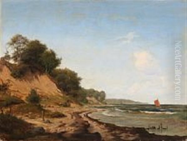 View From A Danish Coast Oil Painting by Nordahl (Peter Frederik N.) Grove