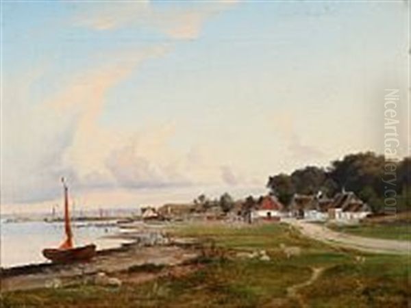 View From Humlebaek In Denmark Oil Painting by Nordahl (Peter Frederik N.) Grove