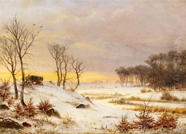 Danische Winterlandschaft Mit Hunengrab Oil Painting by Nordahl (Peter Frederik N.) Grove