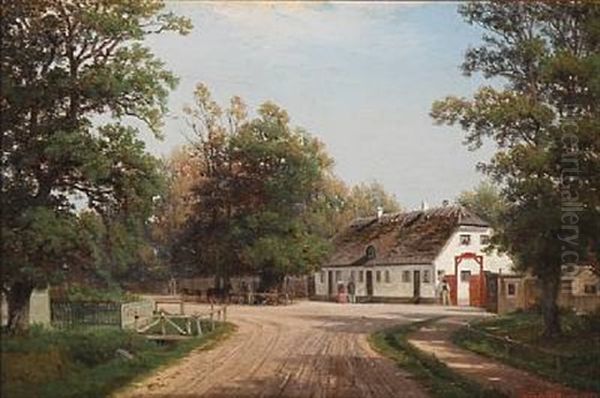 Scene From Orholm At The Deer Garden With The Red Gate, Denmark Oil Painting by Nordahl (Peter Frederik N.) Grove